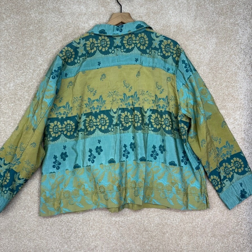 Erin London Jacket Size 3X Blue Floral Metallic Artsy‎ Button Front Art to Wear - Picture 7 of 7